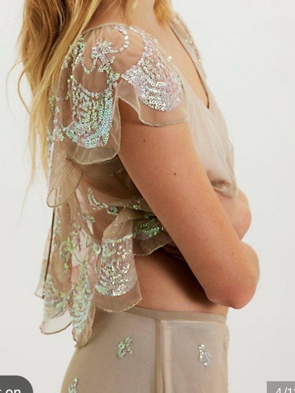 Free People Beige Sequin Embellished Two-Piece Skirt Set - Picture 3 of 10